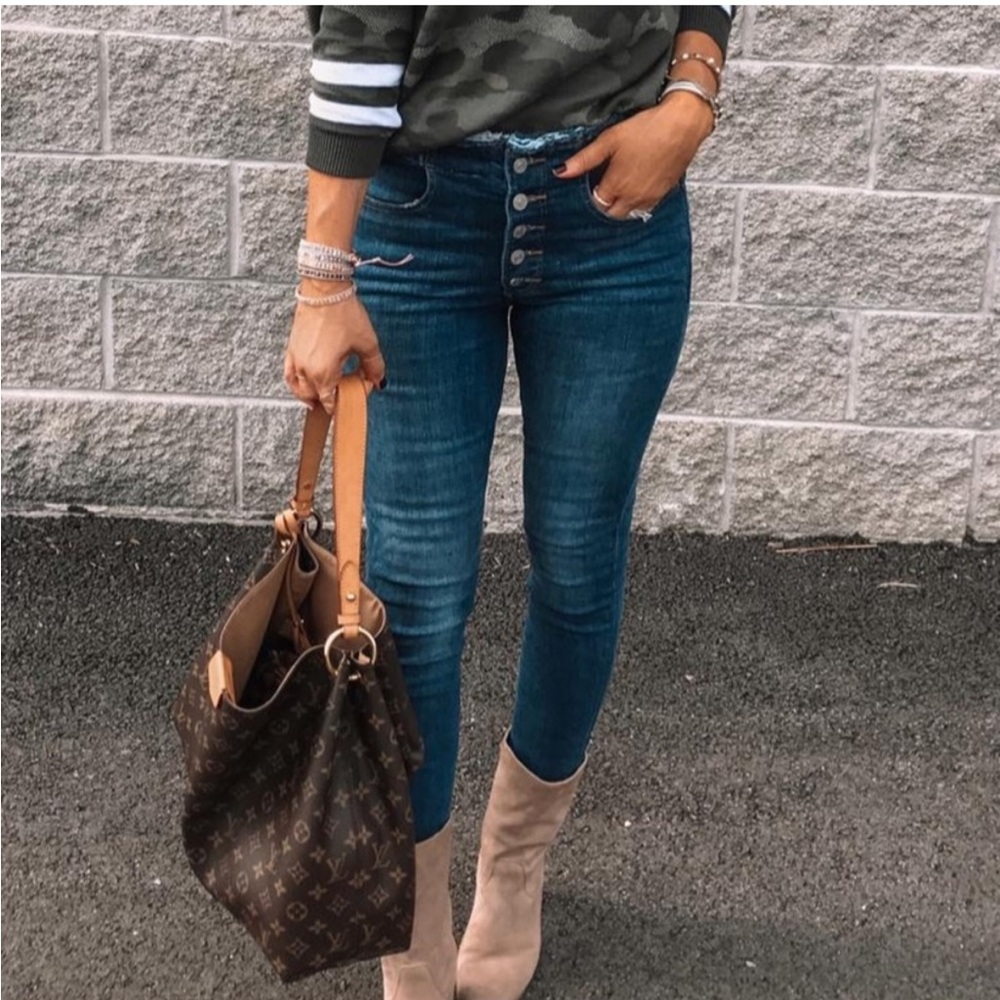 Express Dark Blue Stretch Denim Perfect Skinny Ankle Jeans Button Fly 6